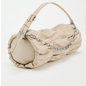 ZARA Ruched Beige Shoulder Bag NWT